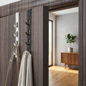 Minimalist Metal Wall Mounted Storage <b>Rack</b> With Double Tier Hooks For <b>Clothing</b> Behind Doors Or On Walls - Product Image 4