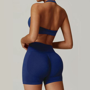 Conjunto de Yoga de 2 Piezas para Mujer, Transpirable, Sin Costuras, Sujetador Deportivo Halter, Shorts de Cintura Alta con Efecto Levanta Glúteos, para Gimnasio, Fitness y Entrenamiento - Product Image 4