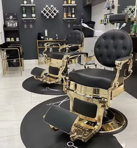 Chaise de barbier avec siège en cuir, pompe hydraulique, hauteur réglable, design industriel, base ronde, mobilier de salon, usage commercial - Product Image 1