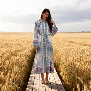 Robe Abaya de Soirée Élégante en Polyester avec Strass Thermocollants pour Femmes Musulmanes – Vente en Gros Personnalisée - Product Image 2