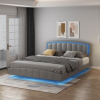 Cadre de lit Queen-size Willsoon en tissu noir avec tête de lit capitonnée éclairée par LED, mobilier de chambre à coucher moderne personnalisable