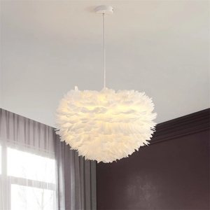 Romantic <strong>Feather</strong> Lamp E27 LED Bulb Pendant Lights Creative Pink <strong>White</strong> <strong>Feather</strong> <strong>Lampshade</strong> Wedding Home Bedroom Decor Pendant Lamp - Product Image 2