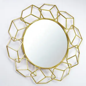Ivydeco Designer Moderne Schoonheid Decoratieve 3D Metalen Wand Spiegel Geometrische Frames Goud Spiegel