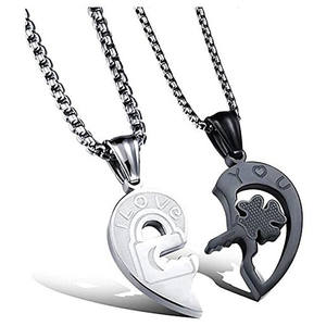 Due tono di una coppia amante romantico lui e il suo cuore chiave di puzzle di corrispondenza rotto in acciaio inox cuore collana per le coppie - Product Image 2