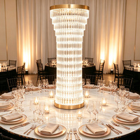 Lampe de table cylindrique de luxe en cristal avec cadre doré pour centre de table de mariage, banquet, salle à manger, événement, décoration de table