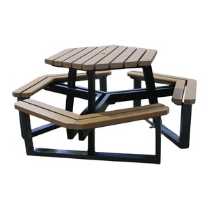 Mobili per esterni WPC tavolo in <span class=keywords><strong>legno</strong></span> con sedia al di fuori del ristorante <span class=keywords><strong>giardino</strong></span> Patio 6 posti tavolo da Picnic <span class=keywords><strong>panca</strong></span> con foro ombrello - Product Image 6