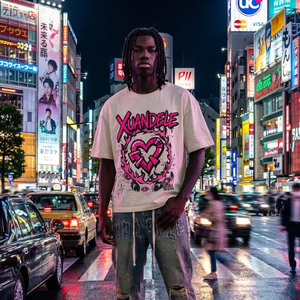 Camiseta Extra Grande de 260 g/m², 100 % Algodón, para Hombre, Estilo Urbano, con Estampado Gráfico de Llama de Corazón Rosa, Logotipo Personalizado - Product Image 3