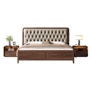 Lit en bois massif en palissandre 1,8 m avec tête de lit capitonnée et rangement, lit double pour chambre principale, usage domestique - Product Image 3