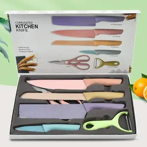 6-Pcs Mini Colorful Straw Wheat Stainless Steel Paring Knife Set Sharp Metal Knives for Chef for Kitchen and Household Use