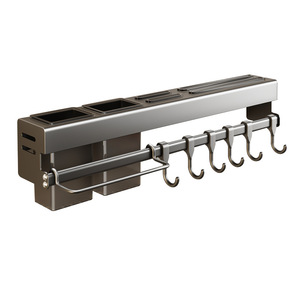 Kitchen <b>Wall</b> Mounted Knife Holder With <b>Hooks</b> Integrated Storage <b>Rack</b> Punch Free Rectangle Design - Product Image 5