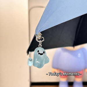 Parapluie pliant 3 sections pour femme, UPF50+, diamètre 97 cm, tissu 190T, imperméable, ouverture automatique, avec pendentif fantôme créatif et mignon - Product Image 2
