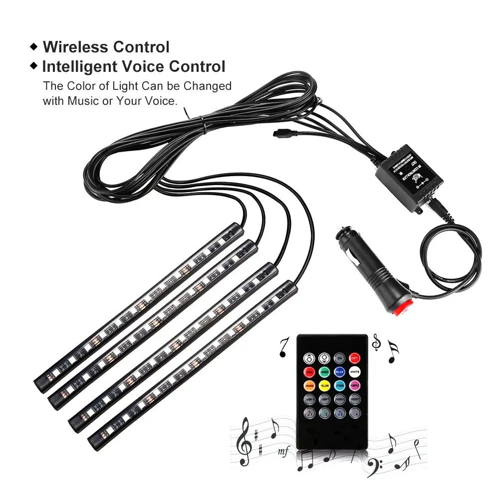 Remote 5050 RGB Car LED Strip Lamp USB focos led para autos Atmosphere Decoration Ambient Lights Car Accessories Interior Light