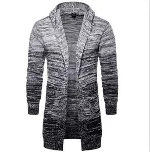 Cárdigan con capucha para hombre, suéter personalizado OEM, nuevo diseño, color gris marled, estilo largo, a la moda, venta al por mayor