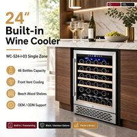 Réfrigérateur à vin C OEM 150L 24 pouces 46 bouteilles, refroidissement par compresseur, ventilation frontale, étagères en bois de hêtre, réfrigérateur autonome pour cuisine, bar, hôtel