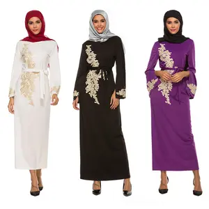 Modieuze Elegante Geborduurde Lange Jurk Met Trim Body Kant Bil Plus Size 3XL Moslim Abaya