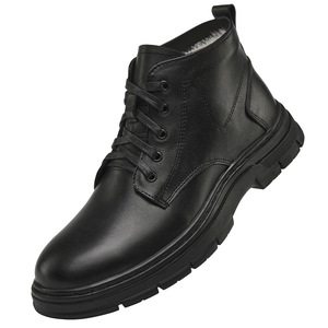 Bottes Martin en cuir véritable, bout rond, doublure en fourrure, semelle en caoutchouc, isolantes pour l'hiver, décontractées pour hommes, à lacets - Product Image 4