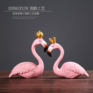 Dingyun Pink Flamingo Couple Resin Ornament 2pcs Living Room Desktop Decor Valentine'S Day Gift Contemporary Style - Product Image 3