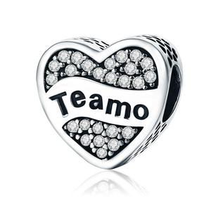 925 Sterling Silber Spanisches <span class=keywords><strong>Teamo</strong></span> Ich Liebe Dich Pfeil-Perlen Zirkon-Anhänger Geschenk - Product Image 1