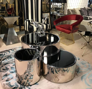 Vendite calde Creative in vetro Top tavolino da caffè lucido oro opaco struttura in acciaio inox legno centro in marmo tre dimensioni disponibili - Product Image 3