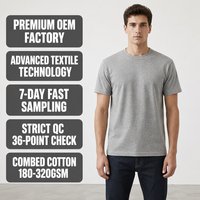 T-shirt basique essentiel pour homme en coton gris chiné 220 GSM, col ras du cou, manches courtes, double couture