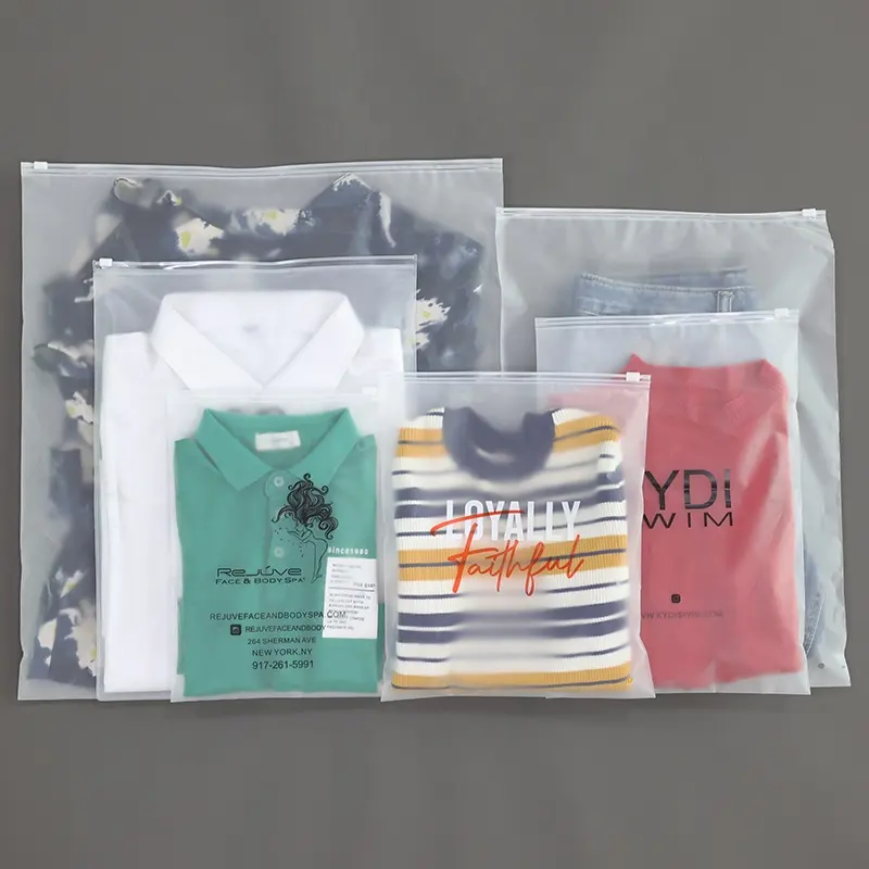 Sacchetto di plastica di alta qualità Logo personalizzato sacchetto di plastica trasparente trasparente con cerniera in PVC smerigliato per l'imballaggio dell'abbigliamento