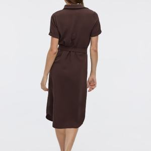 Robe longue décontractée vintage en tricot, chemise boutonnée à manches courtes avec doublure pour un usage quotidien, style doux - Product Image 3