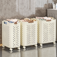 Panier à linge pliable en plastique blanc durable avec roulettes, boîte de rangement pliable pour économiser de l'espace, organisateur pour salle de bain, vêtements sales