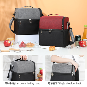 Sac isotherme bento portable personnalisé et coloré à double compartiment, avec feuille d'aluminium épaissie, pour sacs repas chauds transfrontaliers - Product Image 2
