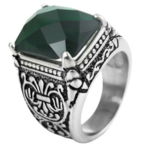 yunnique Fashion <b>Rings</b> Men's Geometric Black Stone <b>Titanium</b> Steel <b>Ring</b> Prong Setting Vintage Punk Style Gift Jewelry - Product Image 5