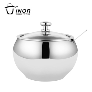 Set di 3 Contenitori per Condimenti, <span class=keywords><strong>Zuccheriera</strong></span> con Coperchio in <span class=keywords><strong>Acciaio</strong></span> Inox, Barattoli per Zucchero e Crema con Coperchio in Vetro Temperato, Utensili da Cucina OEM - Product Image 2