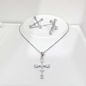 custom plata 925 sterling <b>silver</b> geometric fashion <b>set</b> party hip hop 14k gold plated <b>necklace</b> and earring cross jewelry <b>sets</b> - Product Image 3