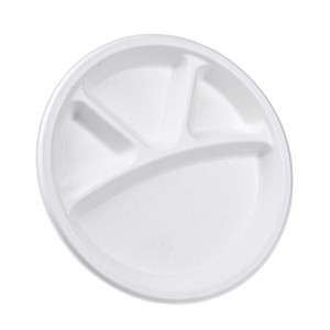 Assiette ronde en bagasse de 12 pouces de qualité supérieure à 4 compartiments |   Assiette de service alimentaire jetable écologique |   Prix de gros - Product Image 2
