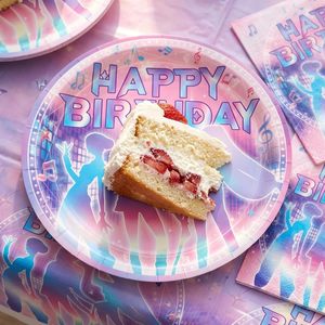 Juego de Platos y Servilletas <span class=keywords><strong>para</strong></span> Fiesta de Cazadores de Demonios, Platos y Servilletas Rosas y Morados con Notas Musicales <span class=keywords><strong>para</strong></span> Cumpleaños de Niña Mágica - Product Image 2