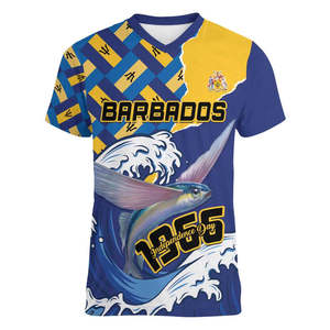 Barbados <span class=keywords><strong>Emancipation</strong></span> Day Hombres Camiseta con cuello en V Freedom and Unity Custom Barbados logo Camisetas para hombres - Product Image 2