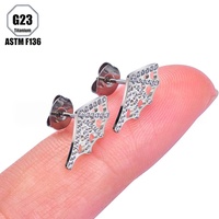 Pendientes con Diseño de Telaraña e Incrustaciones de Circonio, Cierre de Mariposa, Aleación de Titanio ASTM F136 G23, Joyería para Piercing Corporal