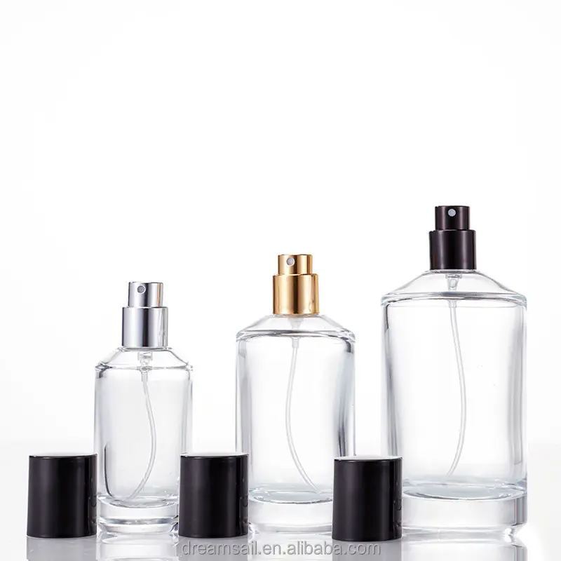Al por mayor Spot supply 30ml 50ml 100mL botella de perfume con atomizador de plata y tapas