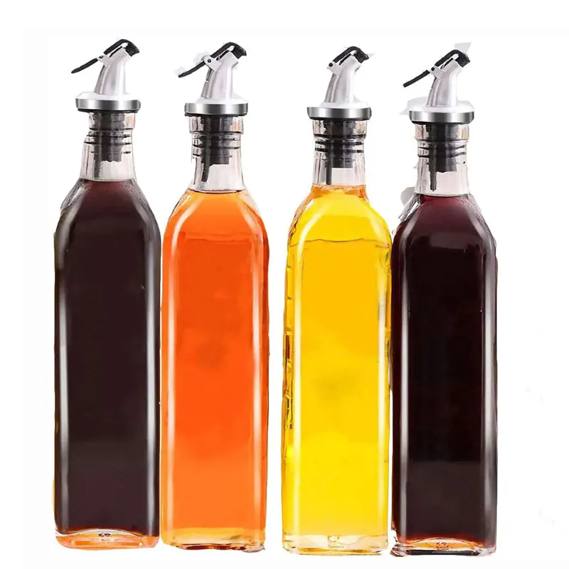 Glass Olive Oil and Balsamic Vinegar Dispenser Set 4 Pack 500 ml Oil Dispenser Glass Bottle for Kitchen