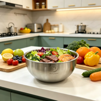 Ensemble de 10 bols mélangeurs FLEY en acier inoxydable 304 avec couvercle de rangement, base antidérapante, pour la cuisine, la préparation et le service des salades