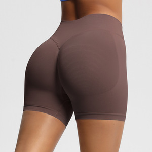 Wholesale Women's Seamless Ribbed High Waist Biker Shorts Butt Lifting Yoga Workout Shorts No Camel <b>Toe</b> Slim Fit Sports Shorts - Product Image 1
