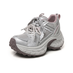 Baskets compensées à semelle épaisse pour femmes, collection Printemps-Automne 2026, best-seller, violettes, à lacets, chaussures de marche respirantes, légères et décontractées - Product Image 1