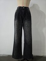 Jean large à taille haute en denim noir Y2K à imprimé léopard animal, streetwear pour femmes