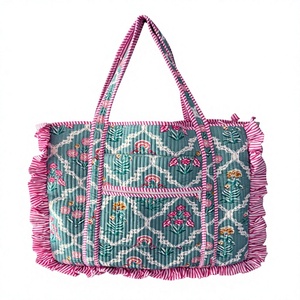Handmade Quilted Tote Bag Floral Ruffle Print Cotton Shopper Tote Bag Eco-Friendly Kantha Bag Boho Market Tote Gift for Her - Product Image 1