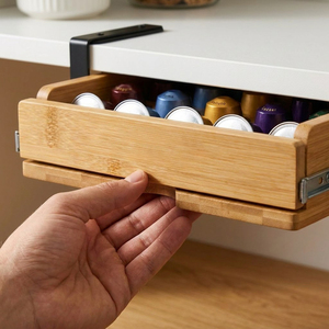 Tiroir à dosettes de café en bambou à fixer sous l'étagère, sans perçage, avec pince en C, organisateur coulissant gain de place pour 30 dosettes <span class=keywords><strong>Nespresso</strong></span> - Product Image 5