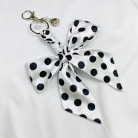 Gantungan Kunci Vintage Motif Polkadot dengan Pita, Aksesoris Tas Kreatif, Hadiah Kecil, Gaya Hutan, Dekorasi Pita Syal Kecil