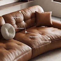 Canapé simple en cuir véritable de luxe rétro, fauteuil minimaliste italien en cuir de vachette première couche, pieds en bois, éponge et latex, pour salon