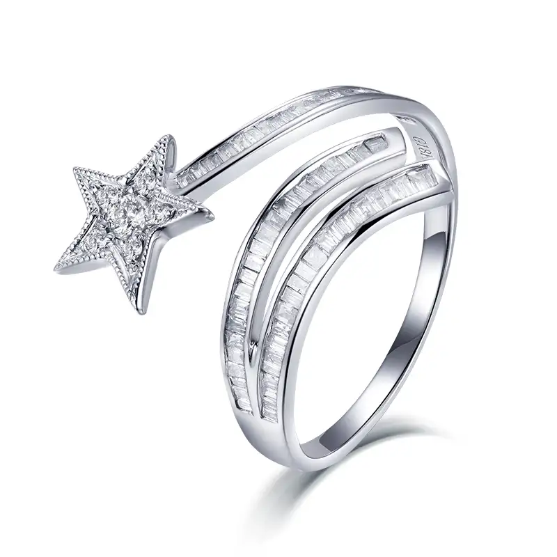 कस्टम मेड हीरे के गहने स्टार आकार असली हीरे की खुला अंगूठी 18K सोने की सगाई की शादी के छल्ले