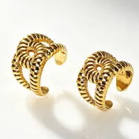 Massiver Gedrehter Offener Hohlring aus Vergoldetem Edelstahl, Trendiger Modeschmuck für den Alltag