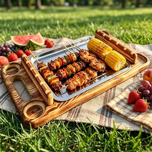 Bandeja de madera para brochetas de barbacoa, estante de almacenamiento para pícnic al aire libre, soporte para brochetas de carne de cordero para <span class=keywords><strong>carnicería</strong></span> - Product Image 1