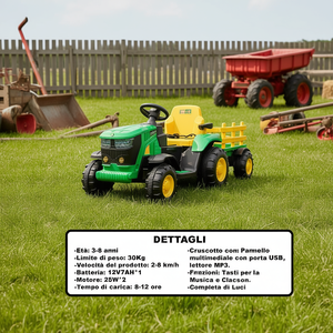 Tracteur vert à roulettes 65x159x68 cm avec télécommande pour enfants de 3 à 8 ans - Product Image 3