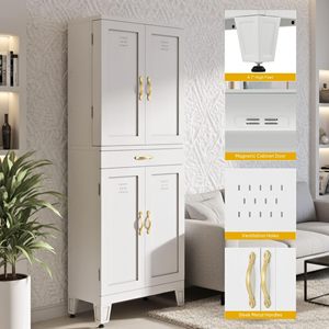 <span class=keywords><strong>Mueble</strong></span> de Almacenamiento de Madera Blanco de 6 Niveles con 4 Puertas, 4 Estantes Ajustables y Cajón, Moderno para Cocina, <span class=keywords><strong>Despensa</strong></span>, Sala de Estar - Product Image 4